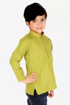 BownBee  Boys Cotton Full Sleeve Short Kurta - Green