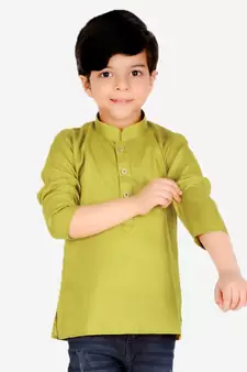 BownBee  Boys Cotton Full Sleeve Short Kurta - Green