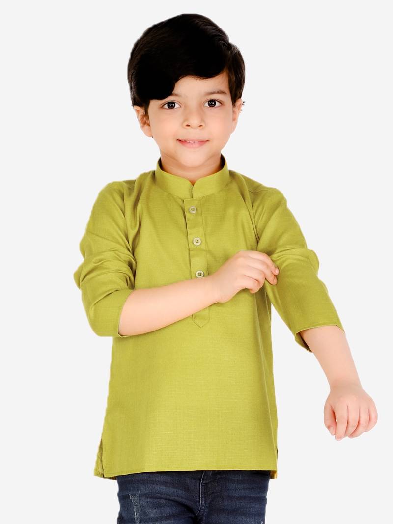 BownBee  Boys Cotton Full Sleeve Short Kurta - Green
