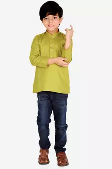 BownBee  Boys Cotton Full Sleeve Short Kurta - Green