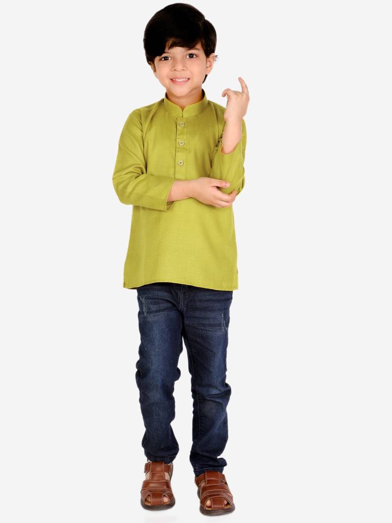 BownBee  Boys Cotton Full Sleeve Short Kurta - Green