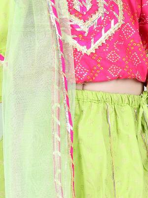 BownBee Girls Printed Cotton Frill Sleeves Top with Lehenga for Girls- Pink 2