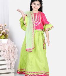 BownBee Girls Printed Cotton Frill Sleeves Top with Lehenga for Girls- Pink