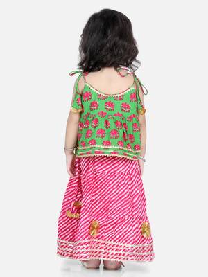 BownBee Girls Hathi Print Pure Cotton Top Leheriya Lehenga for Girls-Green 2