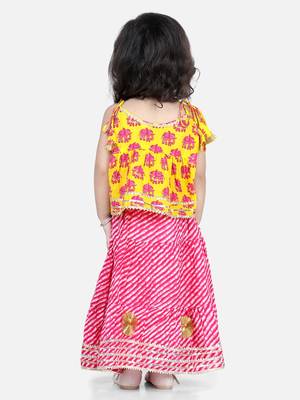 BownBee Girls Hathi Print Pure Cotton Top Leheriya Lehenga for Girls-Yellow 4