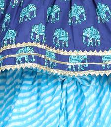 BownBee Girls Hathi Print Pure Cotton Top Leheriya Lehenga for Girls-Blue