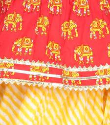 BownBee Girls Hathi Print Pure Cotton Top Leheriya Lehenga for Girls-Red
