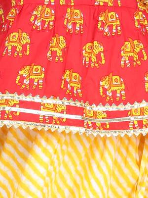 BownBee Girls Hathi Print Pure Cotton Top Leheriya Lehenga for Girls-Red 2