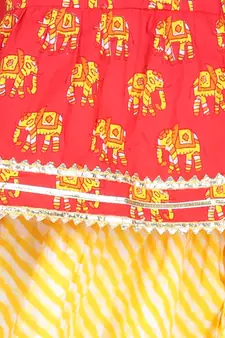 BownBee Girls Hathi Print Pure Cotton Top Leheriya Lehenga for Girls-Red