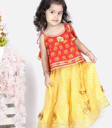 BownBee Girls Hathi Print Pure Cotton Top Leheriya Lehenga for Girls-Red