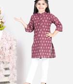 BownBee Block Print Cotton Kurta for Girls- Purple BownBee