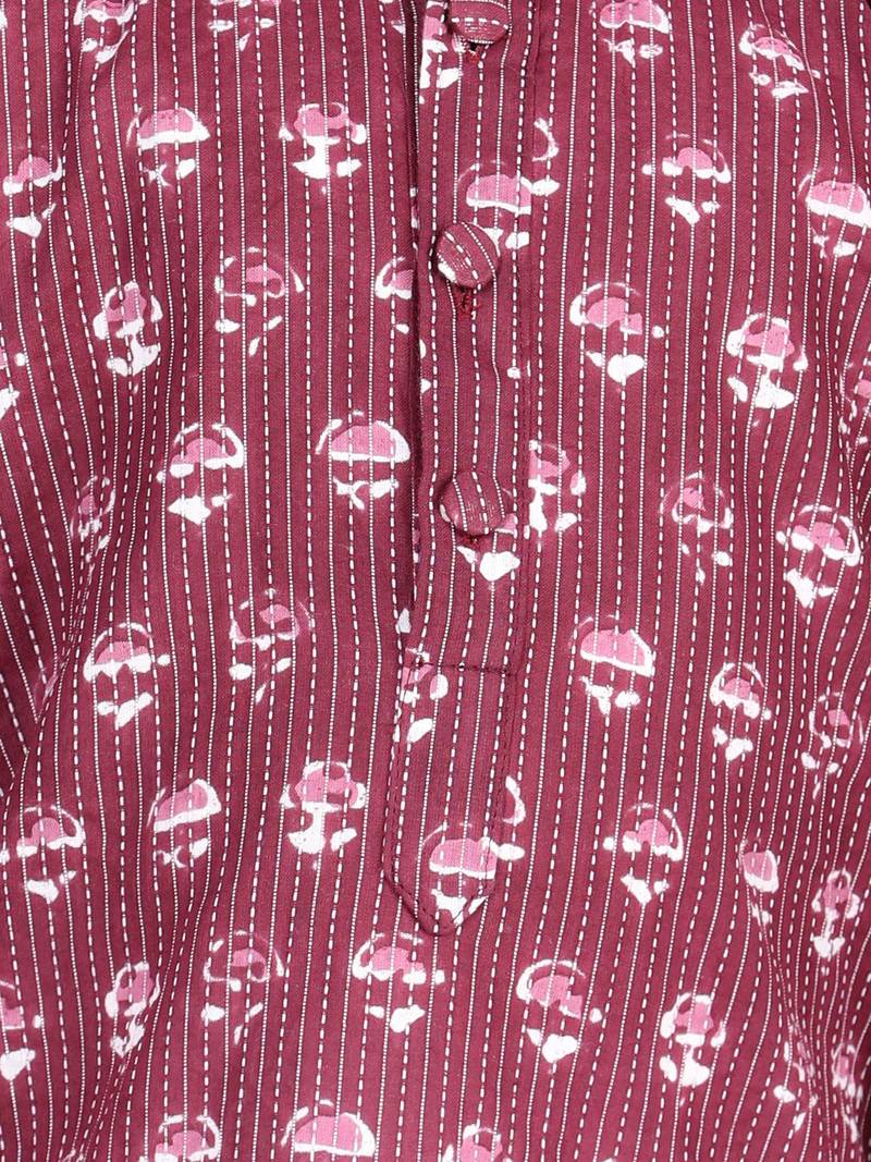 BownBee Block Print Cotton Kurta for Girls- Purple BownBee