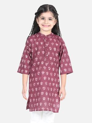 BownBee Block Print Cotton Kurta for Girls- Purple BownBee 3