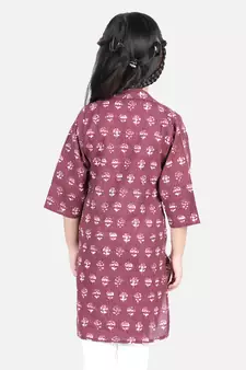 BownBee Block Print Cotton Kurta for Girls- Purple BownBee