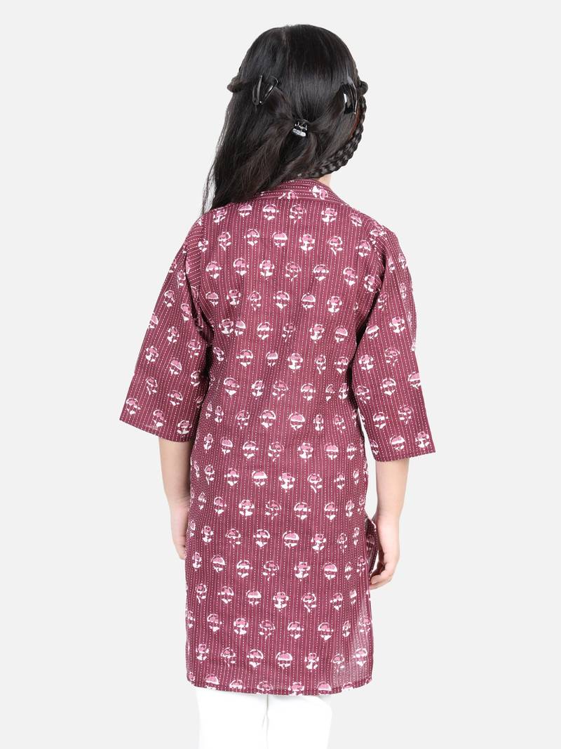 BownBee Block Print Cotton Kurta for Girls- Purple BownBee