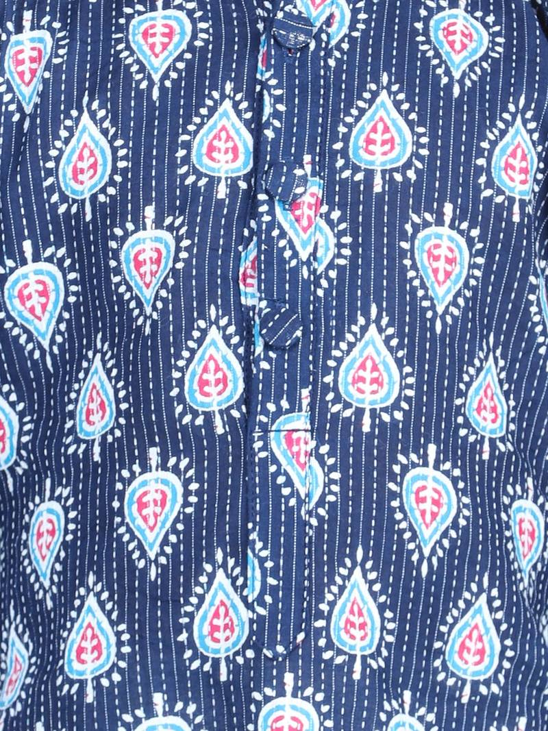 BownBee Block Print Cotton Kurta for Girls- Blue BownBee