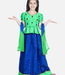 BownBee  Embroidered South Indian Pavda Pattu Lehenga- Green