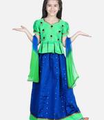 BownBee  Embroidered South Indian Pavda Pattu Lehenga- Green