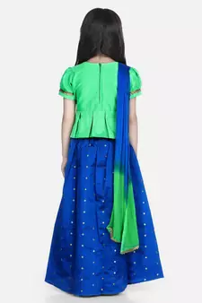 BownBee  Embroidered South Indian Pavda Pattu Lehenga- Green