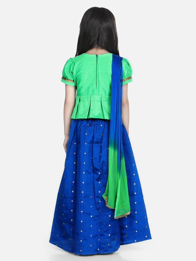 BownBee  Embroidered South Indian Pavda Pattu Lehenga- Green