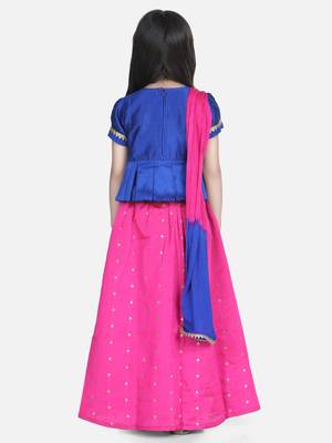 BownBee  Embroidered South Indian Pavda Pattu Lehenga- Blue 2
