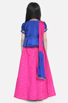 BownBee  Embroidered South Indian Pavda Pattu Lehenga- Blue