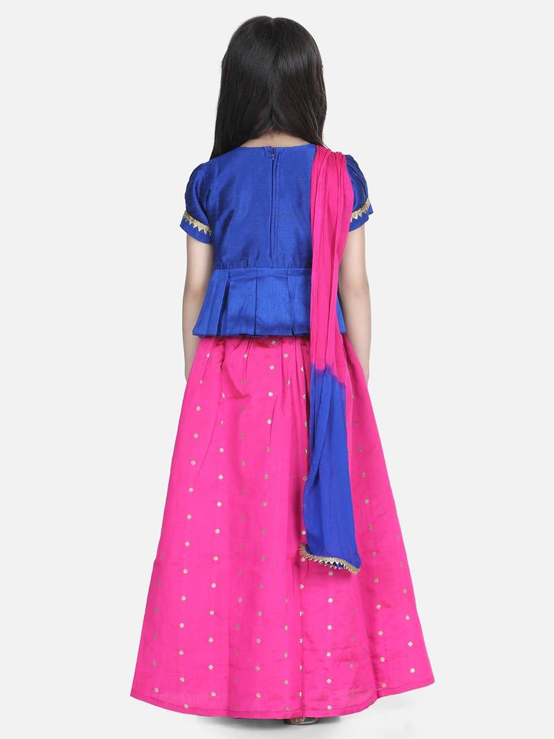 BownBee  Embroidered South Indian Pavda Pattu Lehenga- Blue