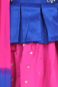 BownBee  Embroidered South Indian Pavda Pattu Lehenga- Blue