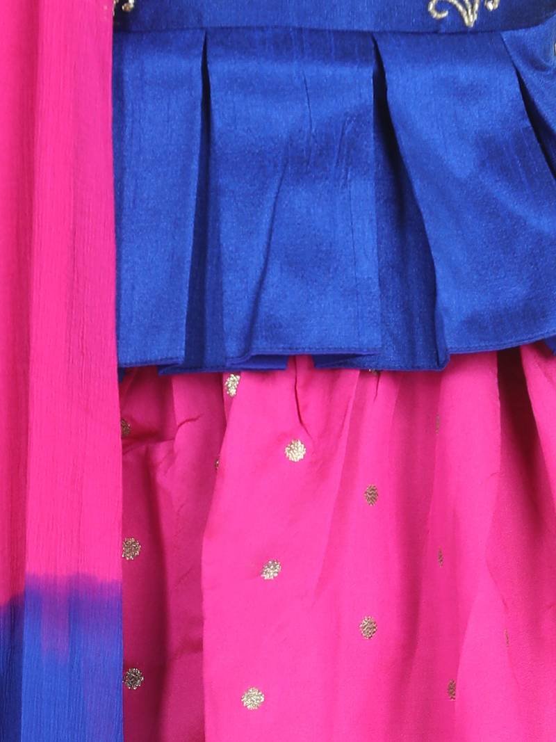 BownBee  Embroidered South Indian Pavda Pattu Lehenga- Blue