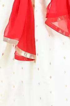 BownBee  Jacquard Flared Sleeve Top withSilk Blend Lehenga- Red