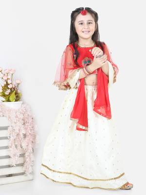 BownBee  Jacquard Flared Sleeve Top withSilk Blend Lehenga- Red 1