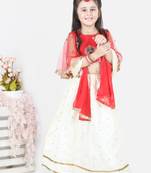 BownBee  Jacquard Flared Sleeve Top withSilk Blend Lehenga- Red