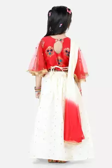 BownBee  Jacquard Flared Sleeve Top withSilk Blend Lehenga- Red