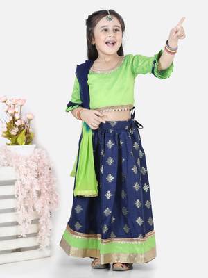 BownBee Chiffon Brocade Lehenga choli for Girls-Blue 1