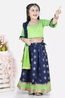 BownBee Chiffon Brocade Lehenga choli for Girls-Blue