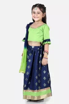 BownBee Chiffon Brocade Lehenga choli for Girls-Blue