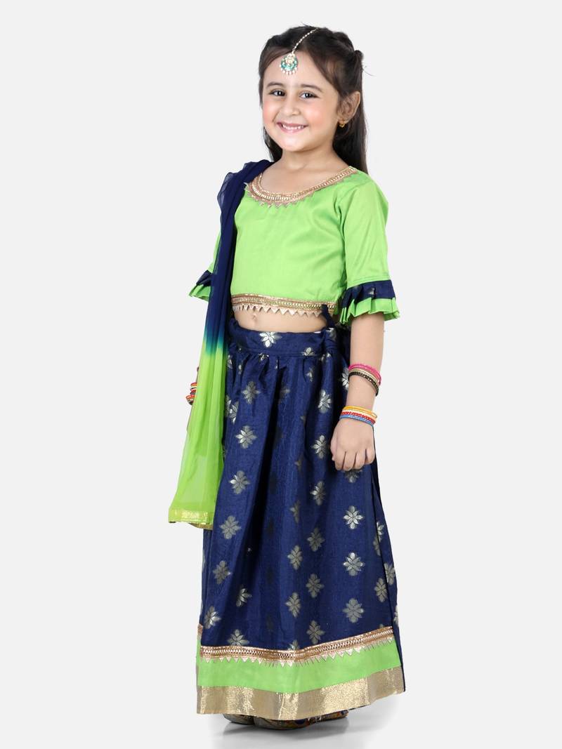 BownBee Chiffon Brocade Lehenga choli for Girls-Blue