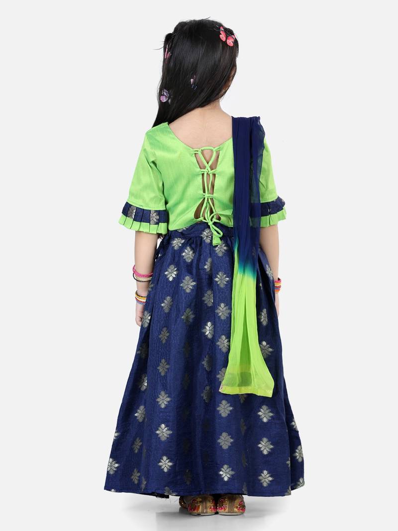 BownBee Chiffon Brocade Lehenga choli for Girls-Blue