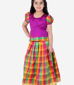 BownBee GirlsHalf Sleeve South Indian Pavda Pattu Lehenga- Purple