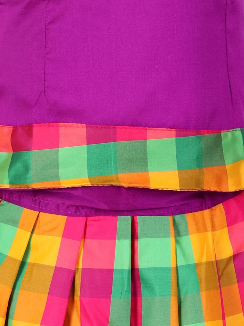 BownBee GirlsHalf Sleeve South Indian Pavda Pattu Lehenga- Purple