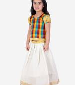BownBee GirlsHalf Sleeve South Indian Pavda Pattu Lehenga- Multi