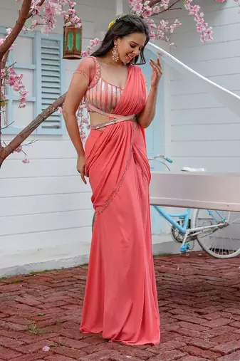 Rose Pink Cora Saree Set
