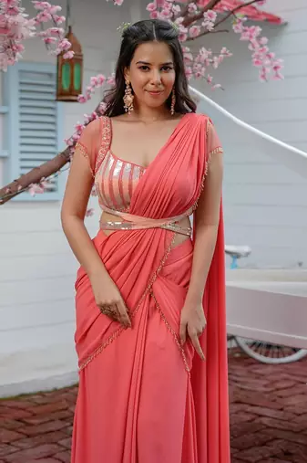 Rose Pink Cora Saree Set