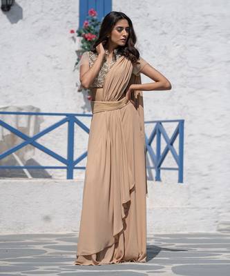 Geometric Handcrafted Drape Saree 1