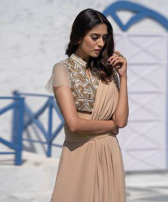 Geometric Handcrafted Drape Saree 3