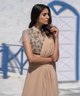 Geometric Handcrafted Drape Saree 4
