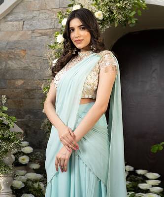 Mint Green Drape Saree 3