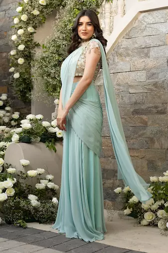 Mint Green Drape Saree