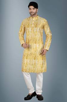 Yellow embroidered viscose kurta-pajama