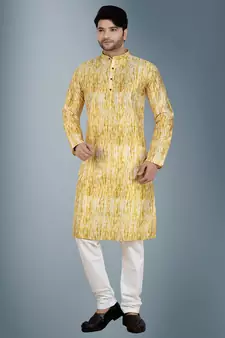 Yellow embroidered viscose kurta-pajama